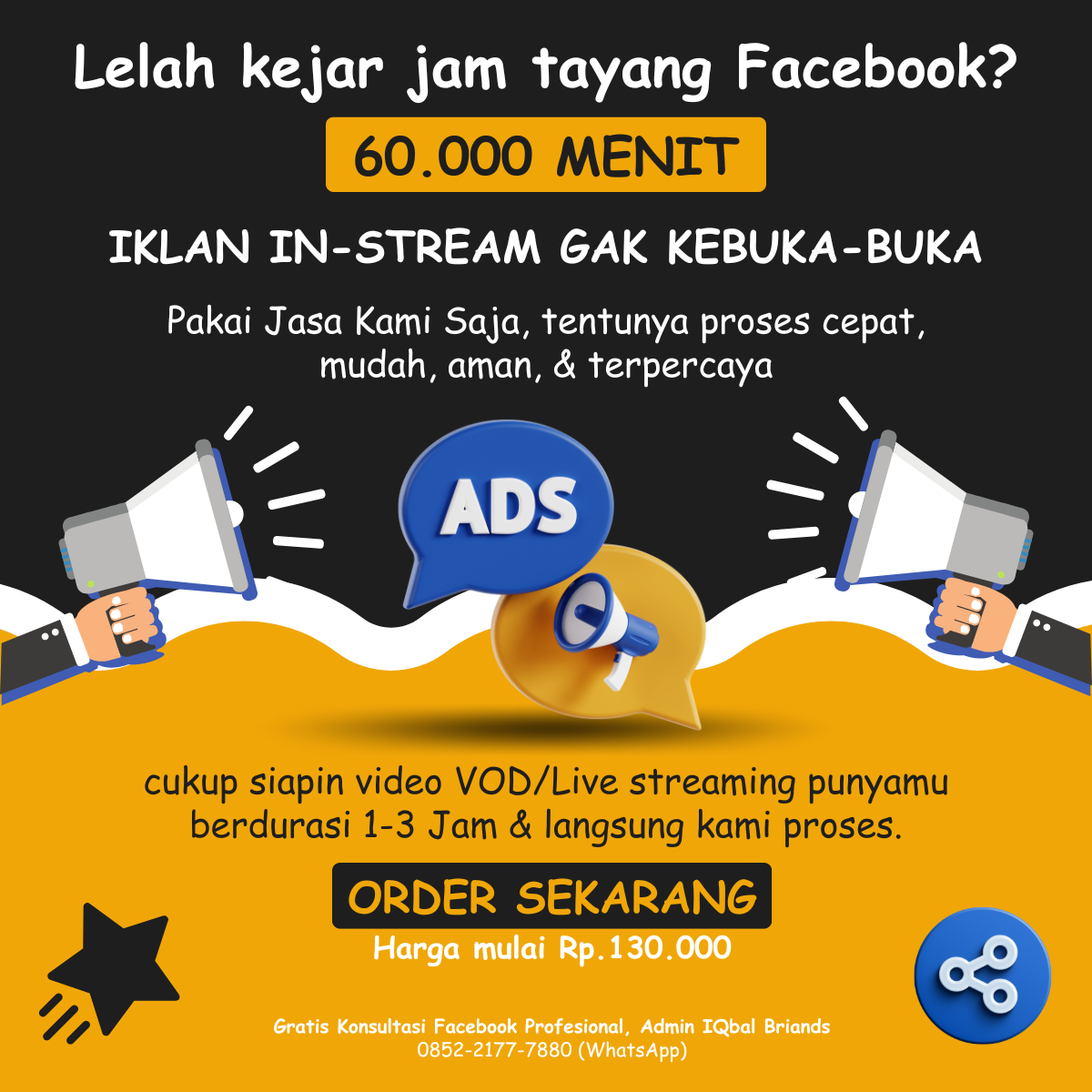 Jasa menyelesaikan Jam Tayang Iklan in-stream Facebook Pro