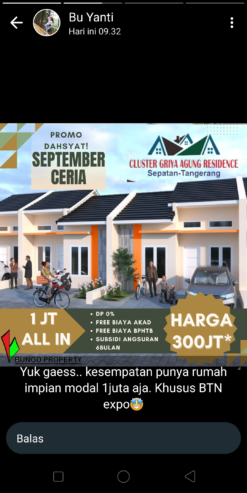 Perumahan komersil CLUSTER termurah di tangerang sepatan